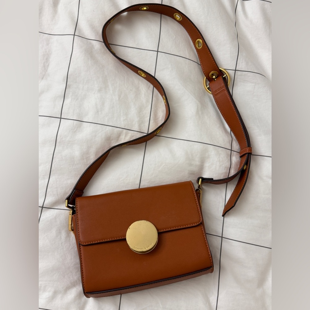 Charles & Keith Brown Gold Crossbody Bag